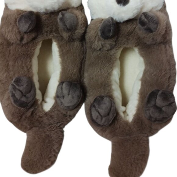 Ooh Geez Cute Otter Plush Slippers Non-Slip Sole Brown & Cream Small 5--6 - Picture 11 of 14